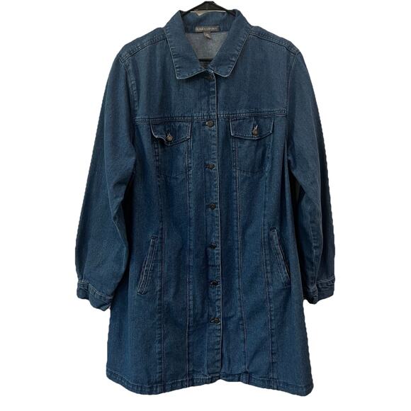 Jessica London Women's Plus Size Long Denim Jacket 20W Button Front - Picture 1 of 6